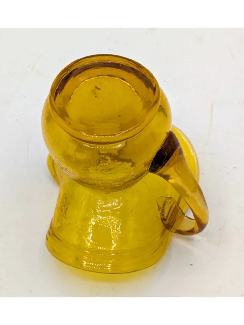 Vintage Hand Blown Crackle Glass Yellow Amber Mini Pitcher Creamer 3